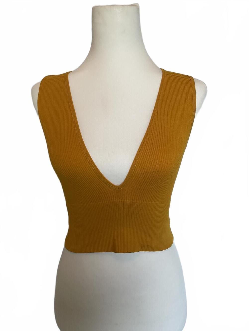 Yellow Ribbed Deep V-Neck Crop Top - Urban Outfitters Out From Under